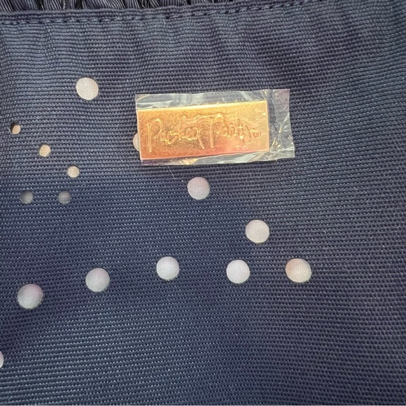 New Packed Party Navy Blue Bedazzled Ruffle Top Nylon Tote Bag | Packable - Picture 2 of 8